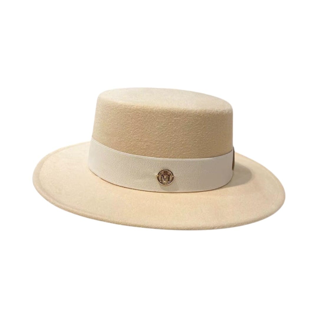Le Comptoir du Chapeau Beige / 56-58cm Fedora Feutre Flat Top Grand Bord