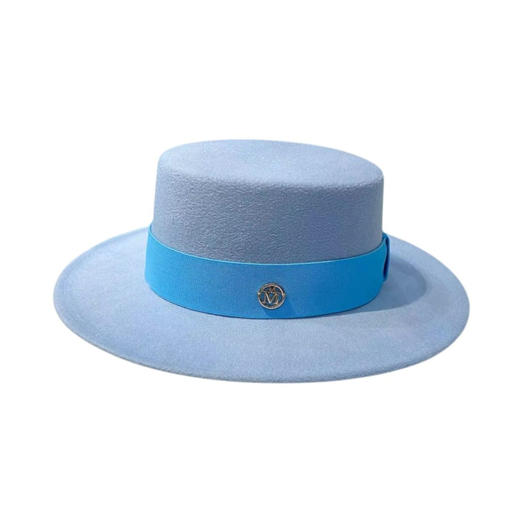 Le Comptoir du Chapeau Bleu Ciel / 56-58cm Fedora Feutre Flat Top Grand Bord