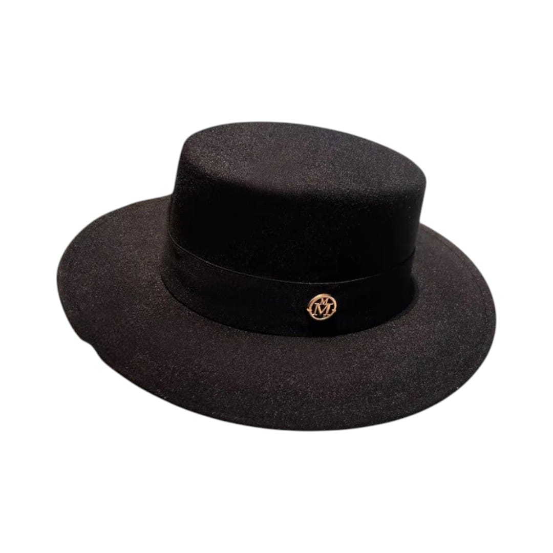Le Comptoir du Chapeau Noir / 56-58cm Fedora Feutre Flat Top Grand Bord
