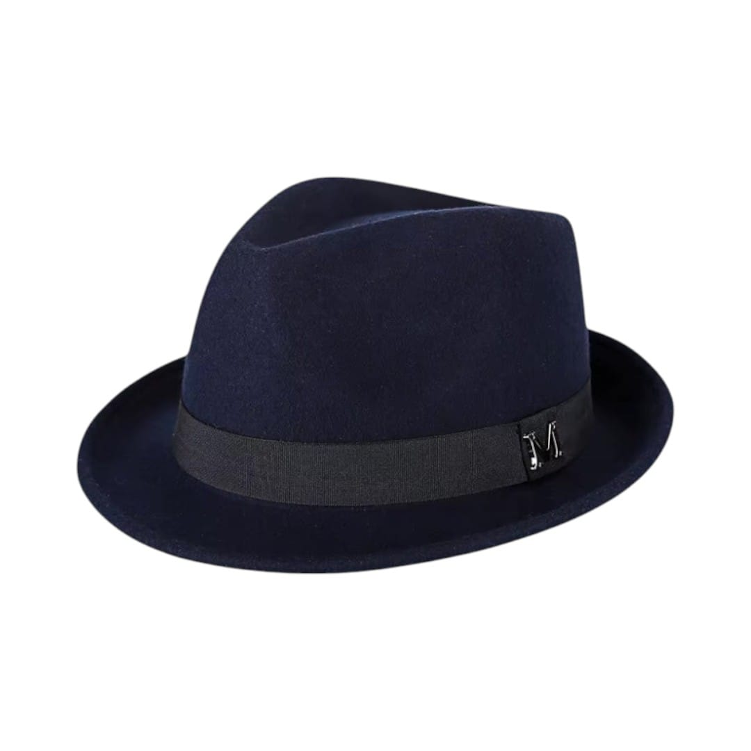 Le Comptoir du Chapeau Bleu Marine Fedora Feutre Jazz Bord Étroit Gentleman