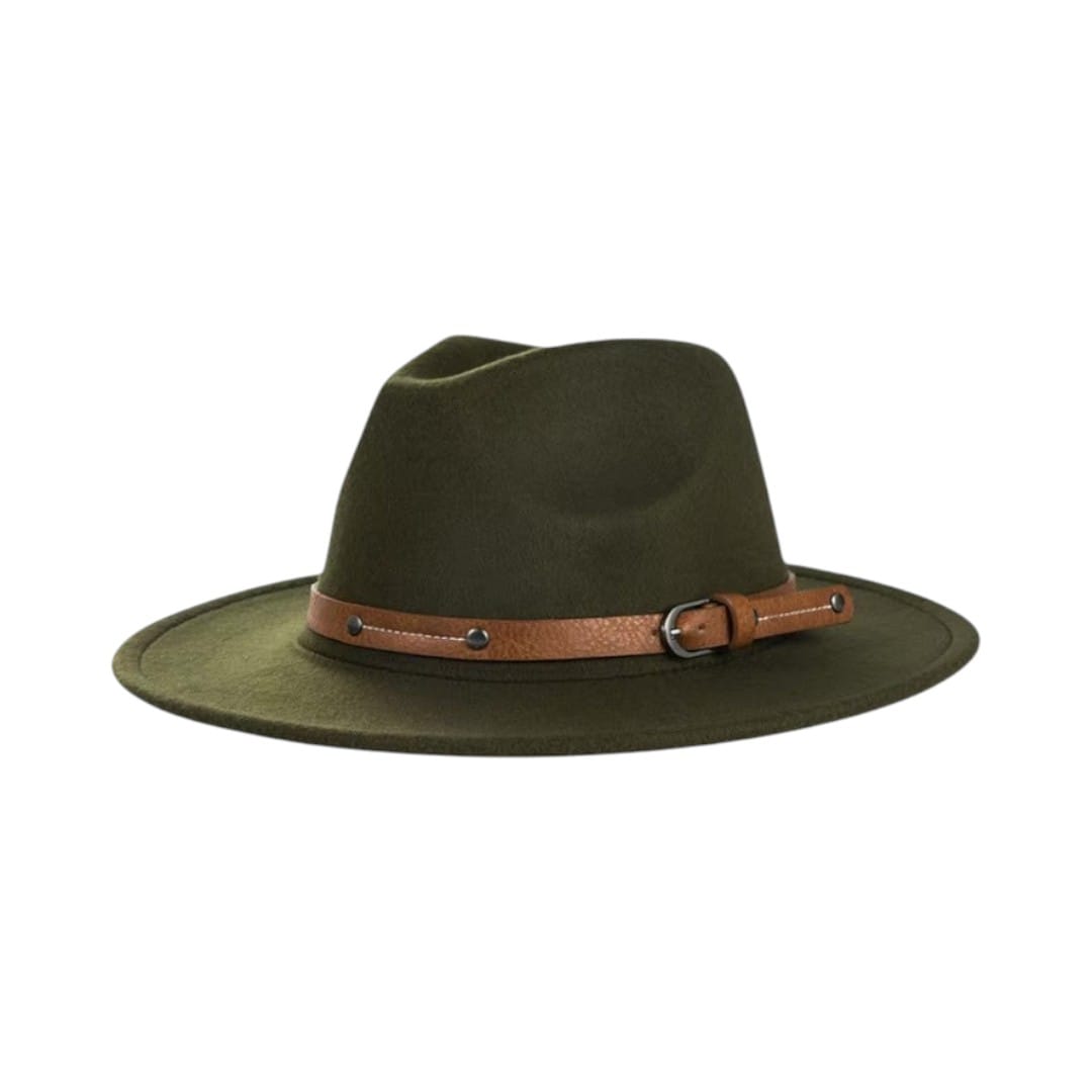Le Comptoir du Chapeau Vert Kaki Fedora Feutre Laine Large Bord