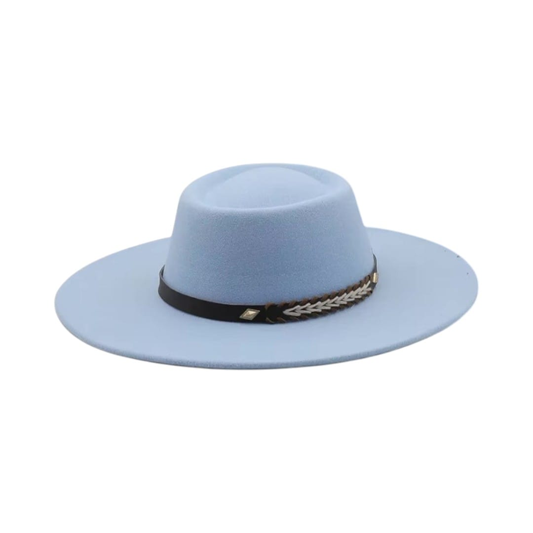 Le Comptoir du Chapeau Bleu Ciel / 56-58CM Fedora Feutre Large Bord Style Britannique Femme