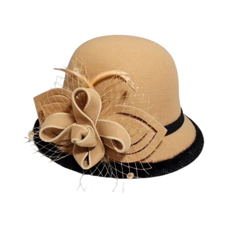 Le Comptoir du Chapeau Marron Clair / Taille unique Fedora Feutre Ruban Nœud Femme