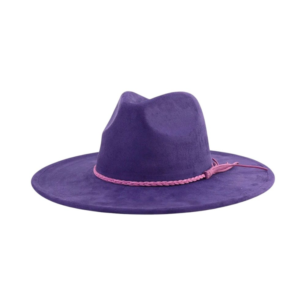 Le Comptoir du Chapeau Violet Foncé / 56-58 cm Fedora Suede Large Bord 9.5cm