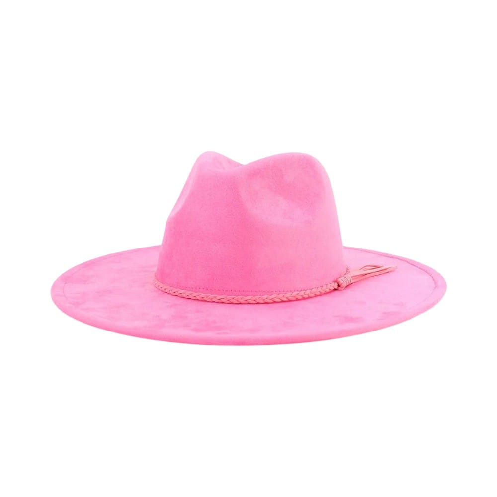 Le Comptoir du Chapeau Rose Bonbon / 56-58 cm Fedora Suede Large Bord 9.5cm