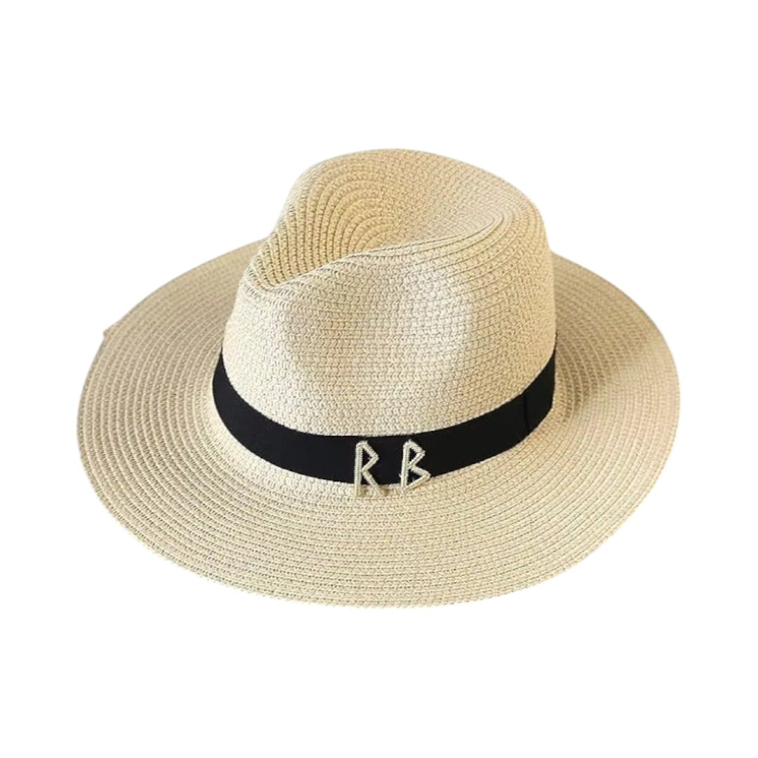 Le Comptoir du Chapeau Beige / 56-58cm Panama Paille Lettres Métal